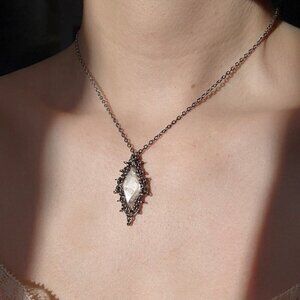 Silver and quartz diamond-shaped fairy necklace